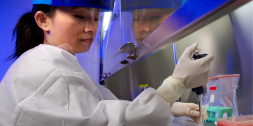 Woman testing biological material