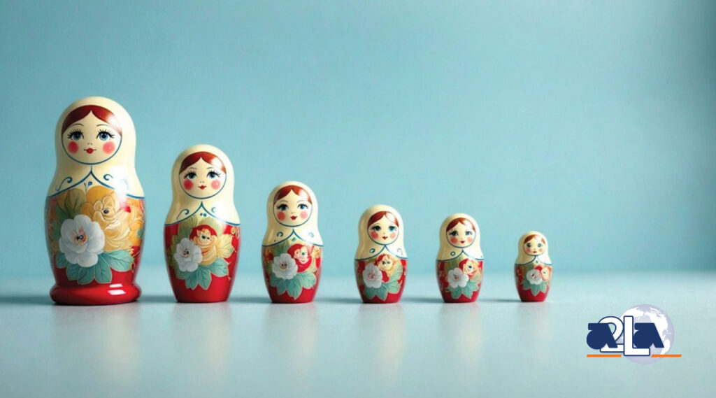 Nesting dolls lined up from largest to smallest